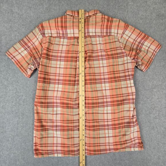 Eddie Bauer Shirt Mens Size Medium Short Sleeve Button Down Peach color Plaid - Picture 15 of 16